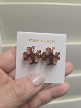 Tory Burch Kids Tortoiseshell Logo Stud Earrings - Brown